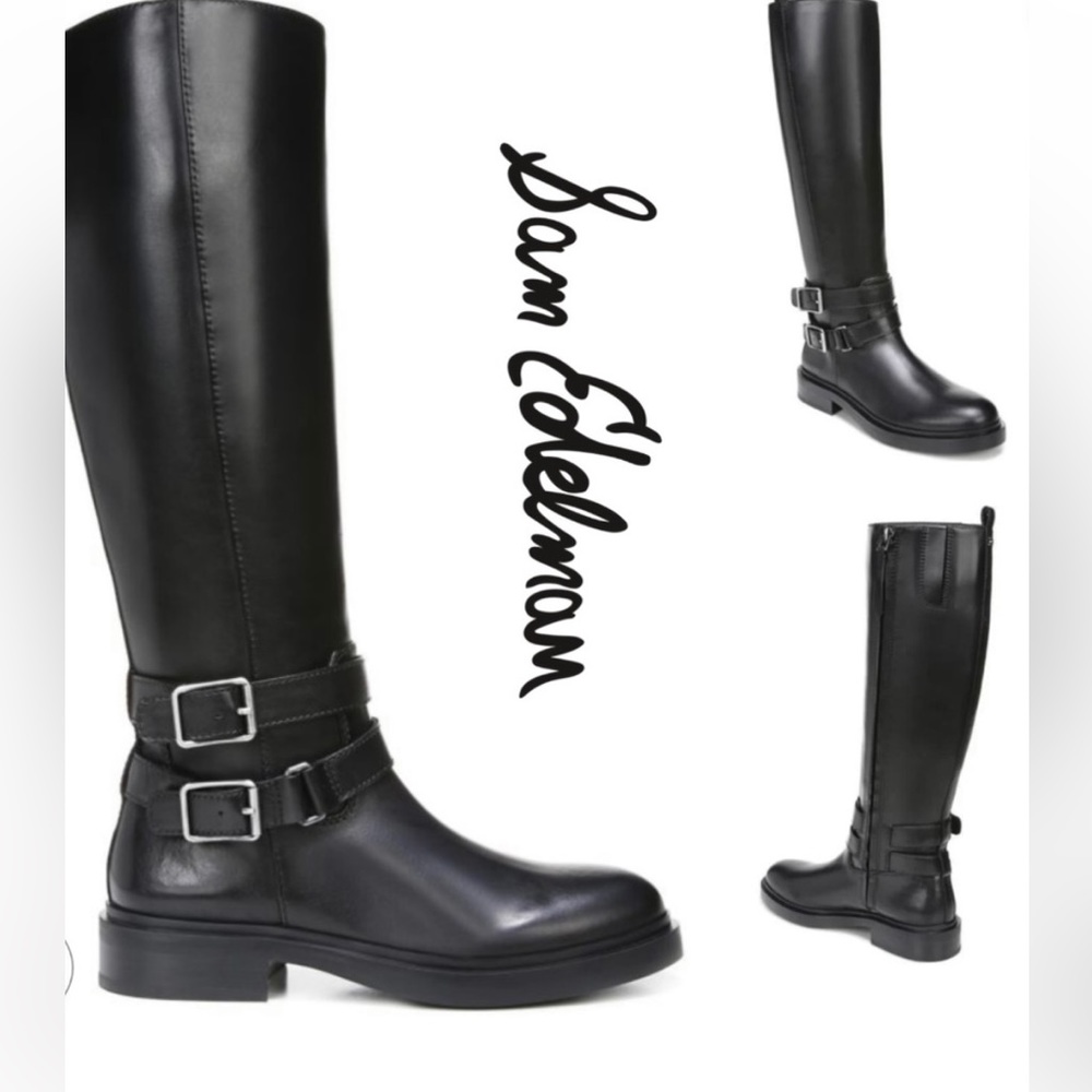 SAM EDELMAN Freda Women’s Black Leather Knee High Riding Boots 7 NWOT